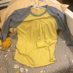 Lula Roe yellow and blue baseball tshirt
